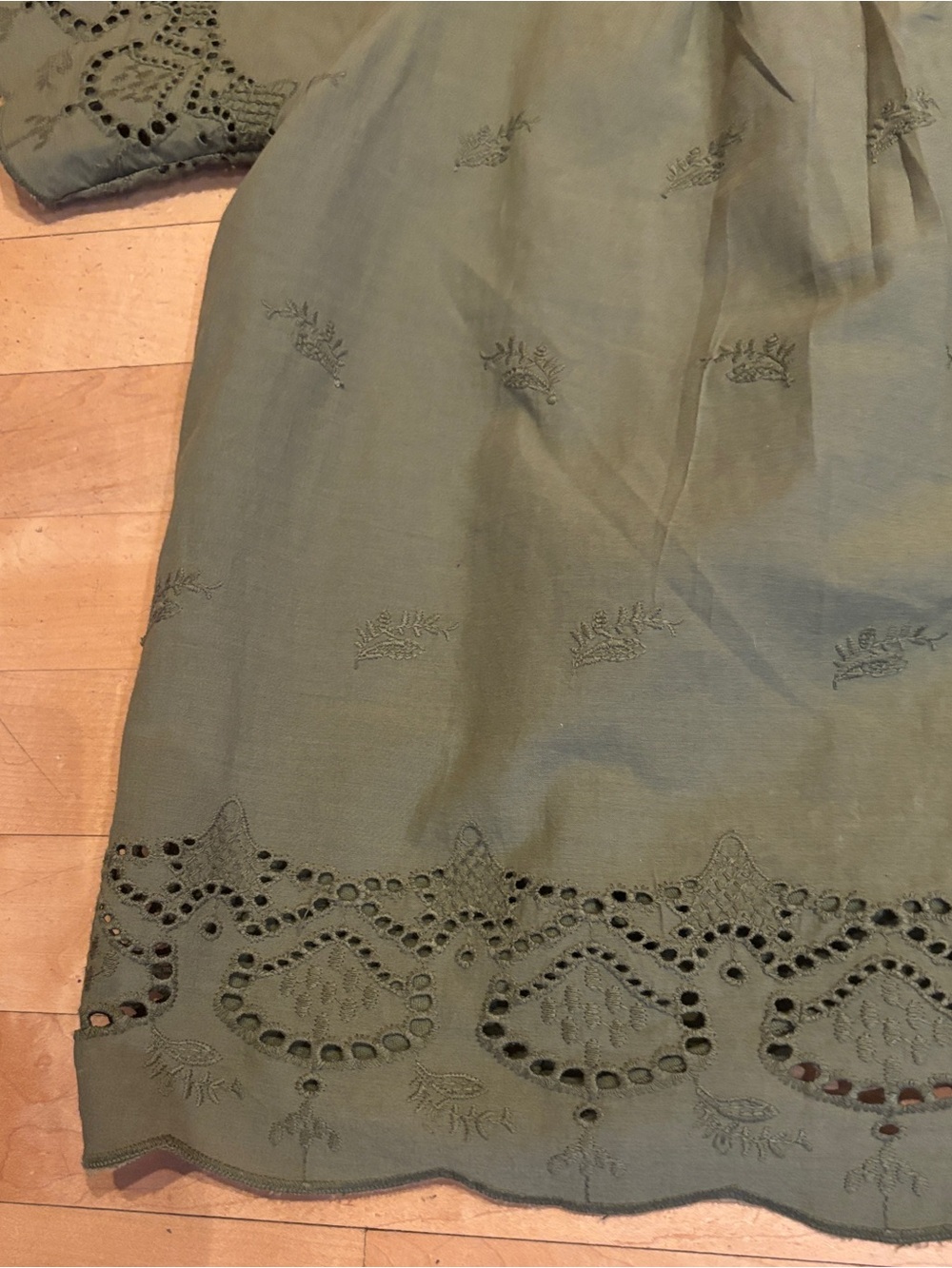 Lucky Brand Olive Green Eyelet & Embroidered Square-Neck Peasant Style Blouse - Picture 4 of 9
